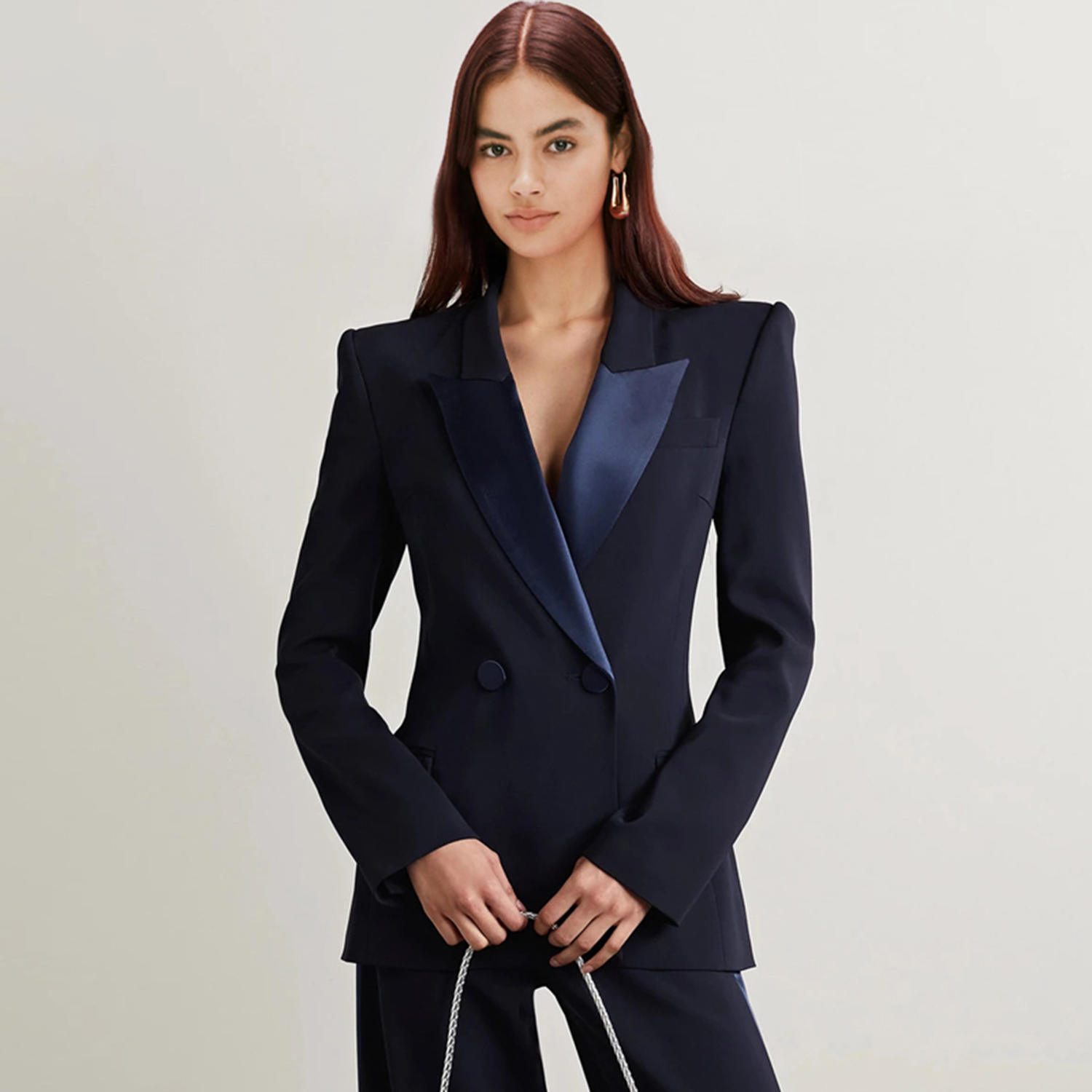 Womens Blazer - Allingentle Deep Blue Lapel Women's 2