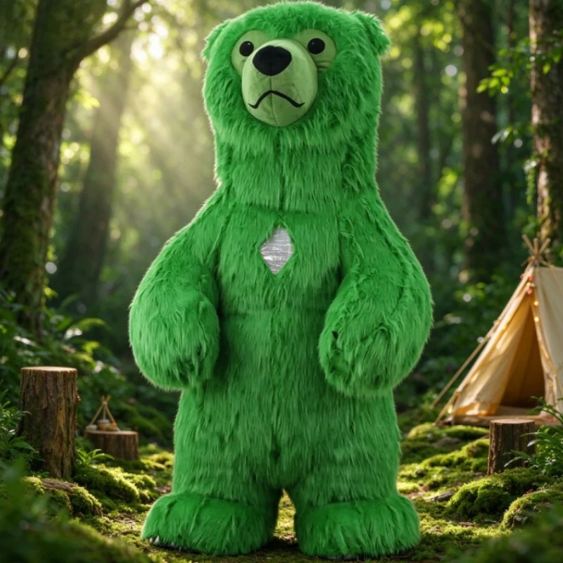 Wedding Dress - Furry Green Bear Inflatable Mascot Costume