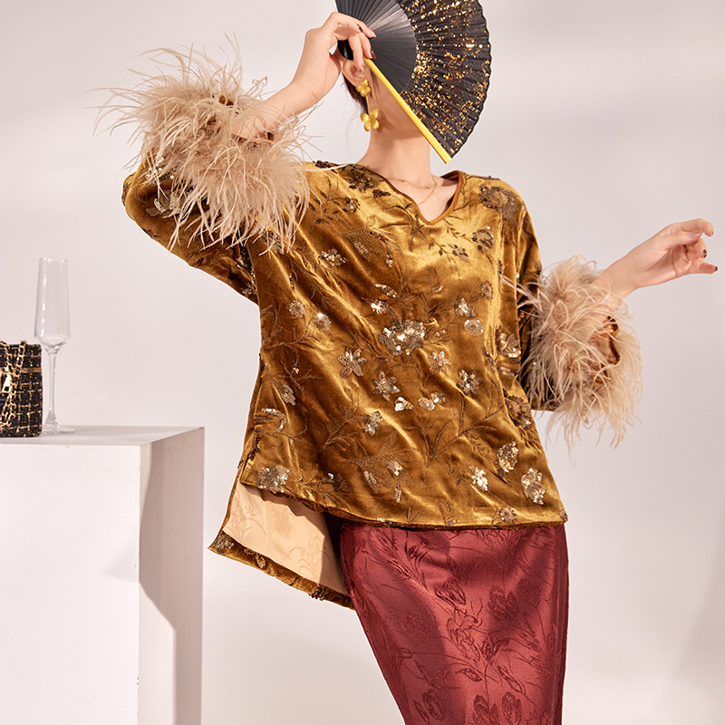 2025 Winter Feather Cuff Blous - Silk Blouse review and price