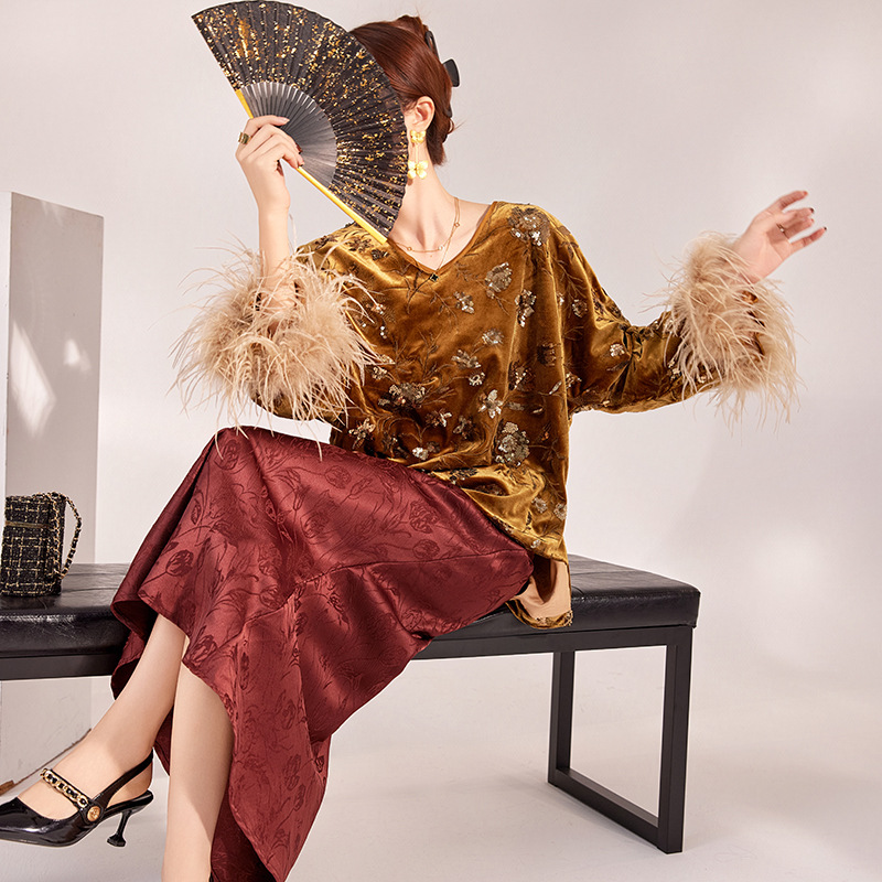 2025 Winter Feather Cuff Blous - Silk Blouse review and price
