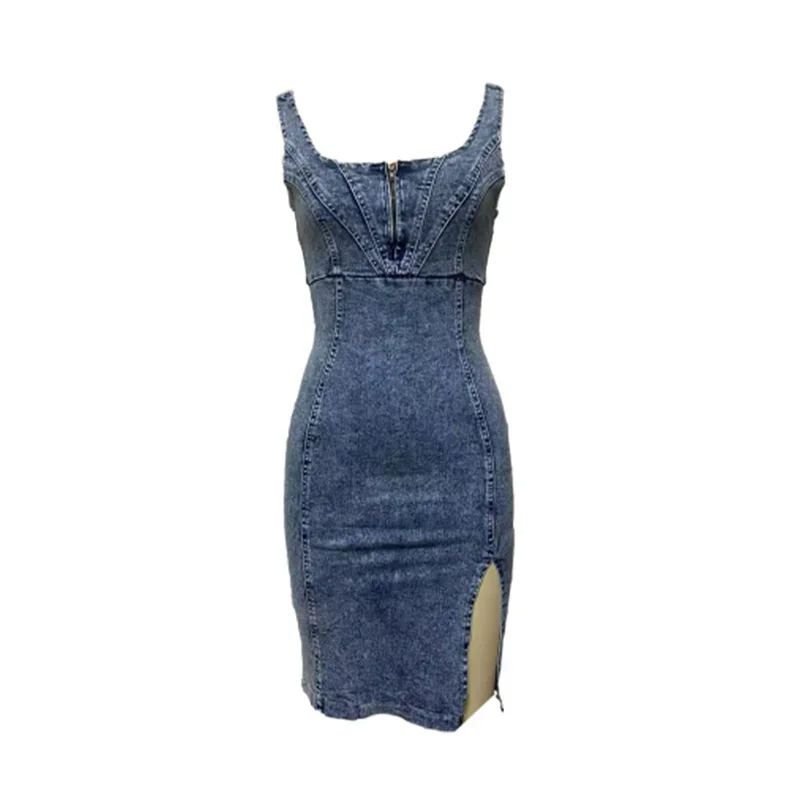 Vintage Slim Fit Denim Wrap Hi - Midi Dress review and price