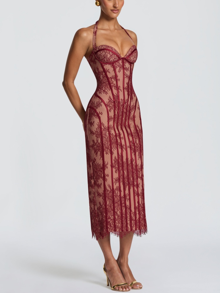 Halter Sweetheart Burgundy Lac - Midi Dress review and price